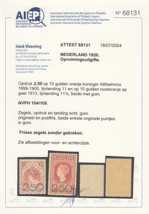 Holland 1920 - Klareringsproblem - NVPH 104/105