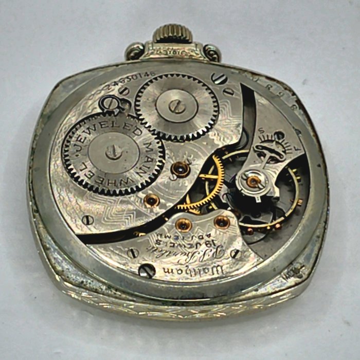 Waltham P.S Bartlett- 14K Weißgold Tonneau Taschenuhr - Prunkwerk- Spezialfeinregulierung - USA omkring 1920