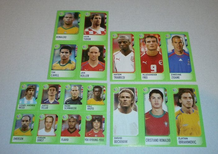 Panini - World Cup Germany 2006 - Rookies Messi/Ronaldo + Beckham/Zlatan/Zidane etc. - 4 mini sheets - 18 Loose stickers