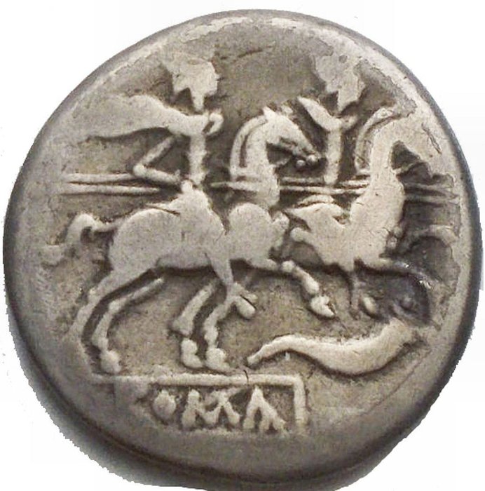 Romerska republiken. Anonymous series. Denarius 217-170 BC. Cornucopia symbol  (Ingen mindstepris)