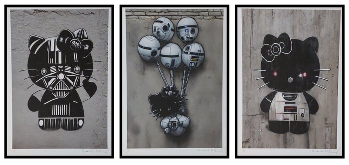 Emma Wildfang - 3 Triptykon „Ikoner som stilleben – Serie BANKSY - Triptychon Hello Kitty as Darth Vader - Limited Edition 5/5 - 2023