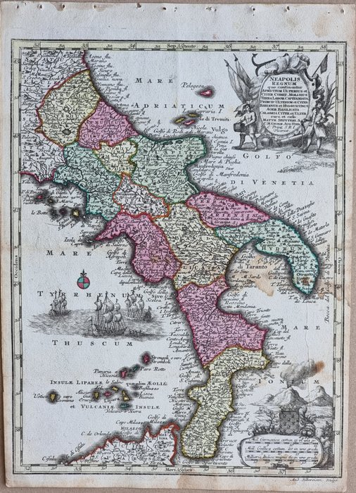 Italien - Kort; Matthäus Seutter (1678 – 1757) - Carta Geografica "Sud Italia" - Neapolis Regnum - 1751-1760