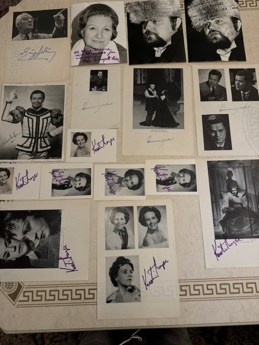 Eugen Jochum, Zita Riva, Martti Talvela, Cesare Siepi, Kerstin Meyer, Dietrich Fischer-Dieskau - 16 originale Autographen, mit Photos der Opernstars und des Dirigenten - 1971