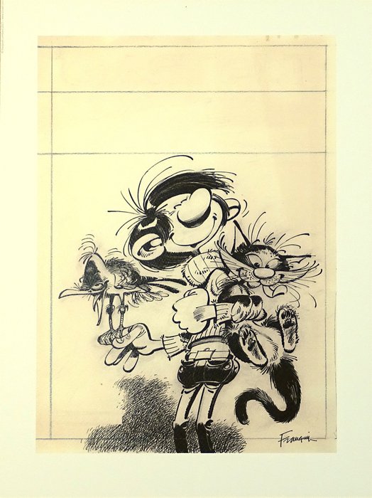 Franquin, André - 1 Offset Print - Gaston - Le cas Lagaffe Étude de couverture - 2023