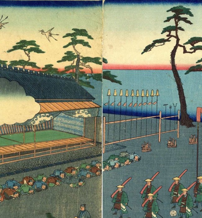 'Scenery of Arai, One of the Fifty-three Stages of the Tôkaidô' 東海道五十三次-新井風景 - 1863 - Utagawa Yoshimori (1830-1884) - Japan -  Sene Edo-periode