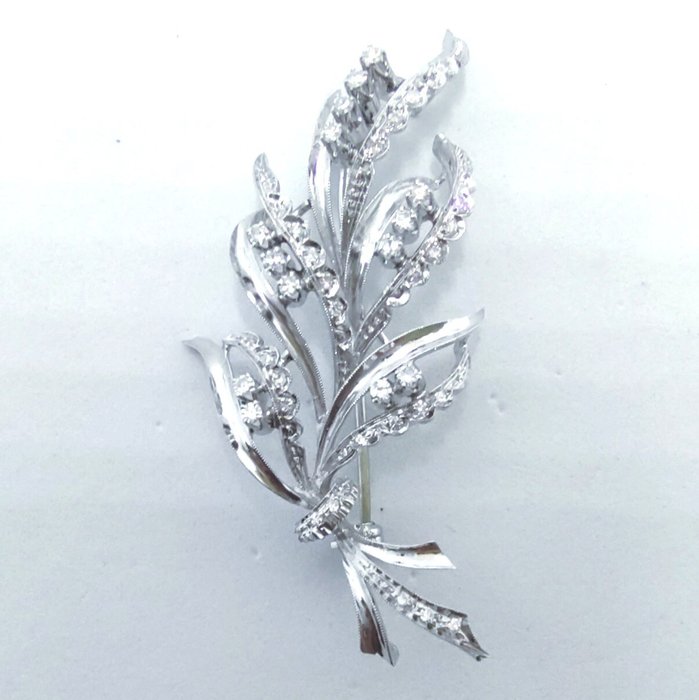 Broche - 18 kraat Hvidguld -  027ct tw Diamant (Natur)