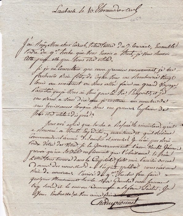 [Révolution Française] Jean Étienne Championnet - Général de Division - Lettre autographe signée à son ami Le Général Cazals - 1797