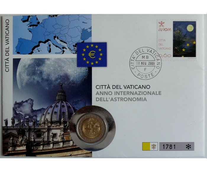 Vatikanstaten. 2 Euro 2009 "Astronomia" als Numisbrief  (Ingen mindstepris)