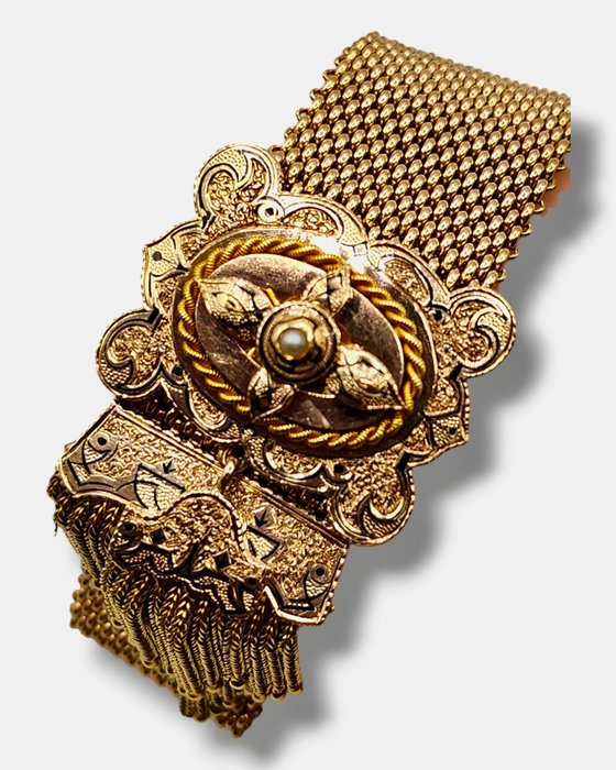 Armbånd - 18 kraat Gulguld, Victoriansk fransk antik 18K guld, emaljearmbånd 71 gram omkring 1870'erne