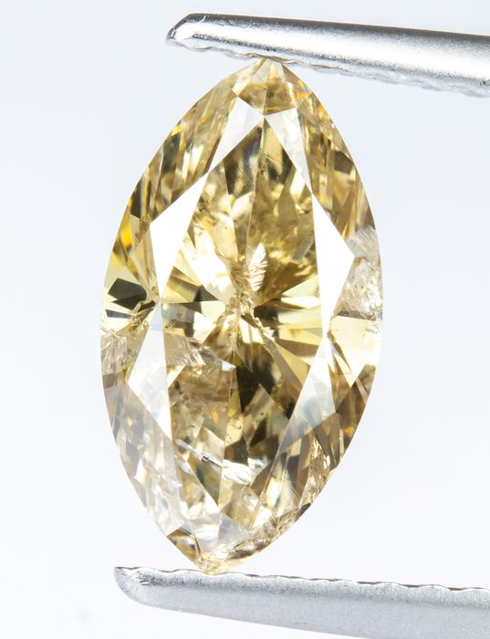 Ingen mindstepris - 1 pcs Diamant  (Naturfarvet)  - 1.28 ct - Marquise - Fancy intense Brunlig Gul - I1 - Gem Report Antwerp (GRA)