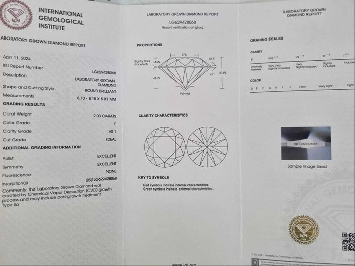 Ørestikkere - 14 karat Hvidguld -  4.09ct. tw. Diamant (Laboratoriedyrket)