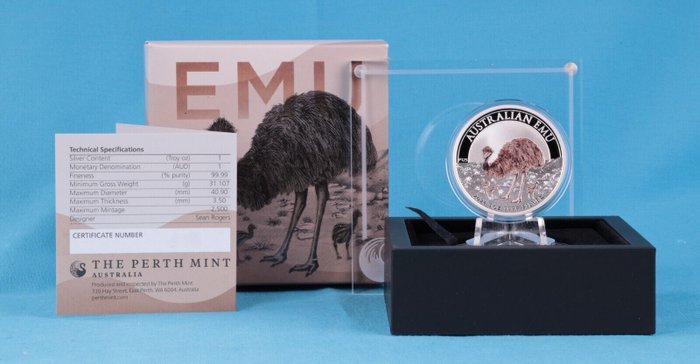 Australien 1 Dollar 2024 Emu Colorized  1 Oz (999) mit COA und BOX  (Ingen mindstepris)