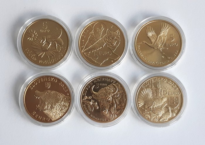 Slovakiet. 5 Euro 2021/2024 (6 coins)  (Ingen mindstepris)