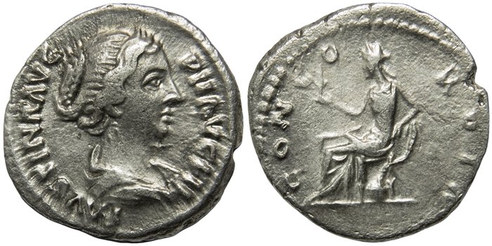 Romarriket. Faustina II (Augusta, AD 147-175). Denarius Rome mint, 147-161. CONCORDIA  (Ingen mindstepris)