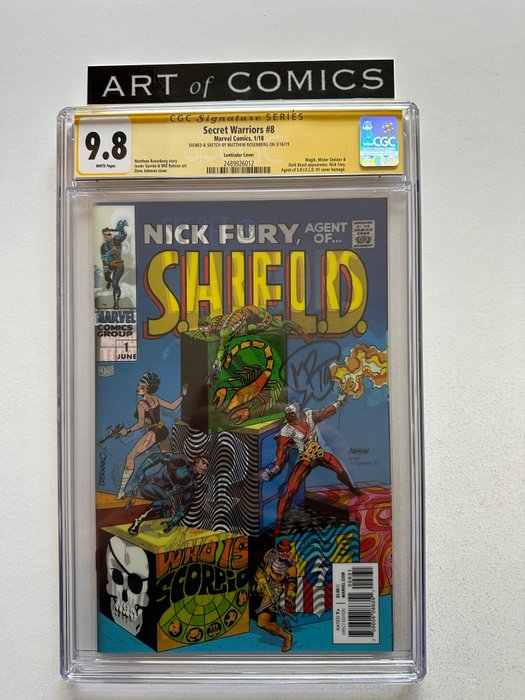 Secret Warriors #8 - Signed By Matthew Rosenberg - Lenticular Cover (2 covers In 1) Variant Cover - White Pages! - Nick Fury Agent Of SHIELD #1Homage Cover - Graded CGC 98! - Extremely High Grade! - 1 Signed graded comic - Første udgave - 2018