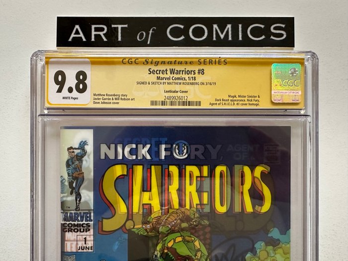 Secret Warriors #8 - Signed By Matthew Rosenberg - Lenticular Cover (2 covers In 1) Variant Cover - White Pages! - Nick Fury Agent Of SHIELD #1Homage Cover - Graded CGC 98! - Extremely High Grade! - 1 Signed graded comic - Første udgave - 2018