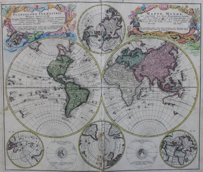 Tyskland - Atlas med 46 farvede kobberkort; Homann - Atlas Compendiarivs Qvinqvaginta Tabvlarvm Geographicarvm Homannianarvm - 1751-1760