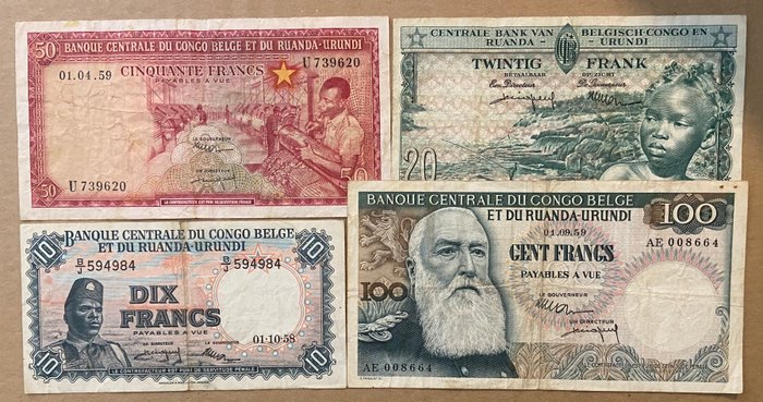 Belgisk Congo. - 4 banknotes - various dates  (Ingen mindstepris)