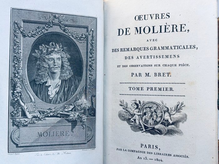 Molière [Antoine Bret], [Voltaire]  Moreau le jeune. - Œuvres complètes de Molière, avec des remarques grammaticales, des avertissements et des observation - 1804