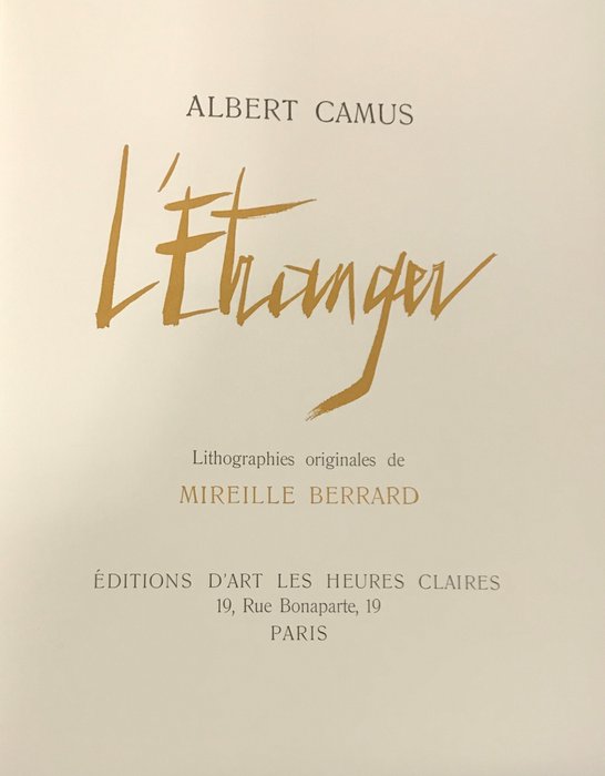 Albert Camus / Mireille Berrard - L'Etranger [exemplaire avec suites] - 1976