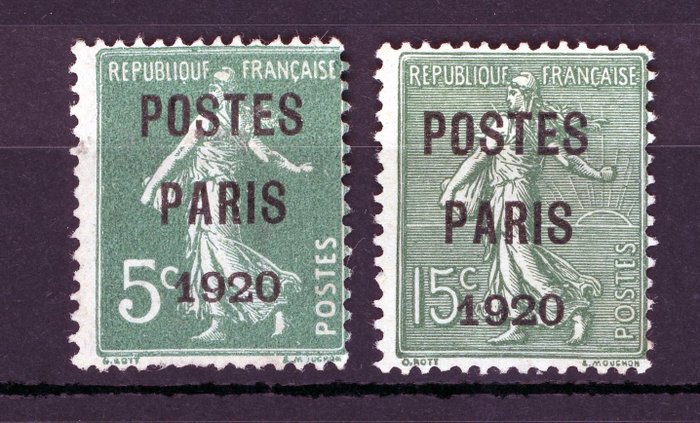 Frankrig 1920 - Præ-poststemplet Paris post - Yvert Préo n°24/25