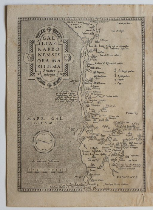 Frankrig - Gulf of Lion  Savoy, Sydøstlige Frankrig; Abraham Ortelius (1527—1598), Antwerpen - Galliae Narbonensis ora maritima recenter descripta / Sabaudiae, et Burgundiae comitatus descriptio - 1561-1580