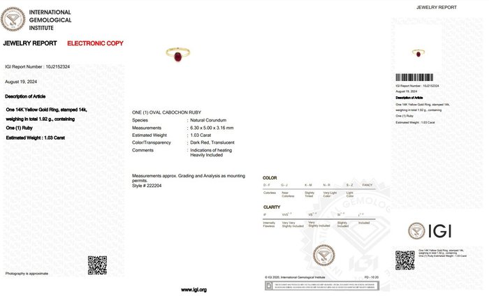 Ingen mindstepris - Ring - 14 karat Gulguld -  1.03ct. tw. Rubin