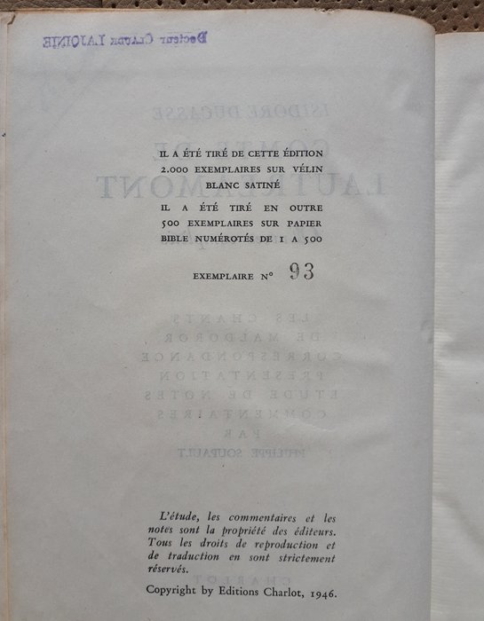 Isidore Ducasse comte de Lautréamont - Oeuvres complètes - 1946