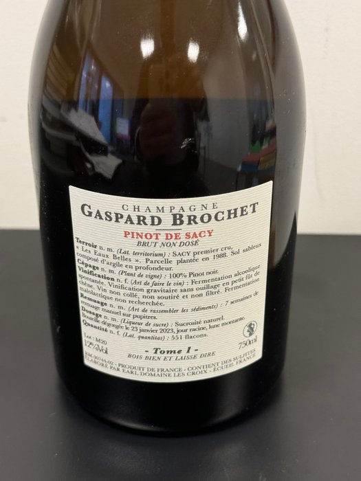 Gaspard Brochet, Pinot de sacy Tome 1 cochon - Champagne - 1 Flaske (0,75L)