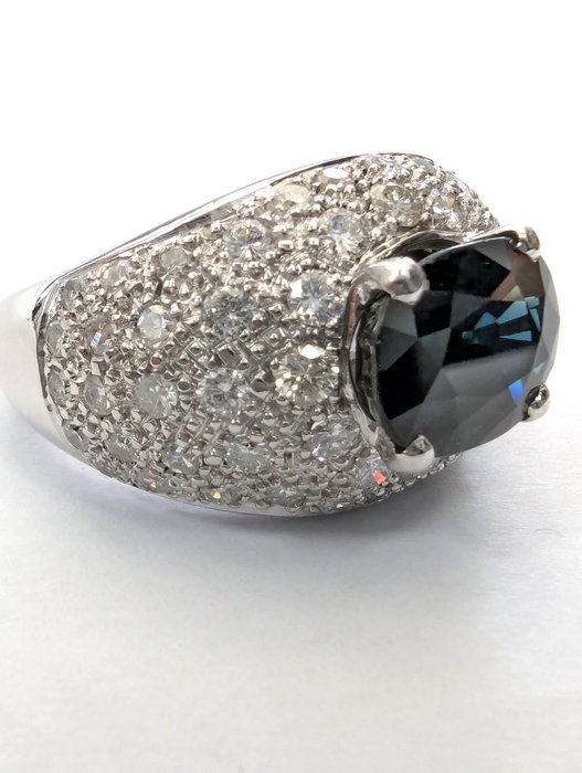 Ring - 18 kraat Hvidguld Safir - Diamant