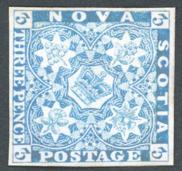 British Commons - Nova Scotia 1851 - British Commons - Nova Scotia - ungebrauchte Three Pence blau auf bläulich (o.G.) in tadelloser Erhaltung Mi.Nr. 2