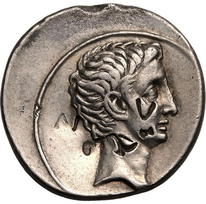 Romarriket. Augustus (27 BC-AD 14). Denarius Banker's mark