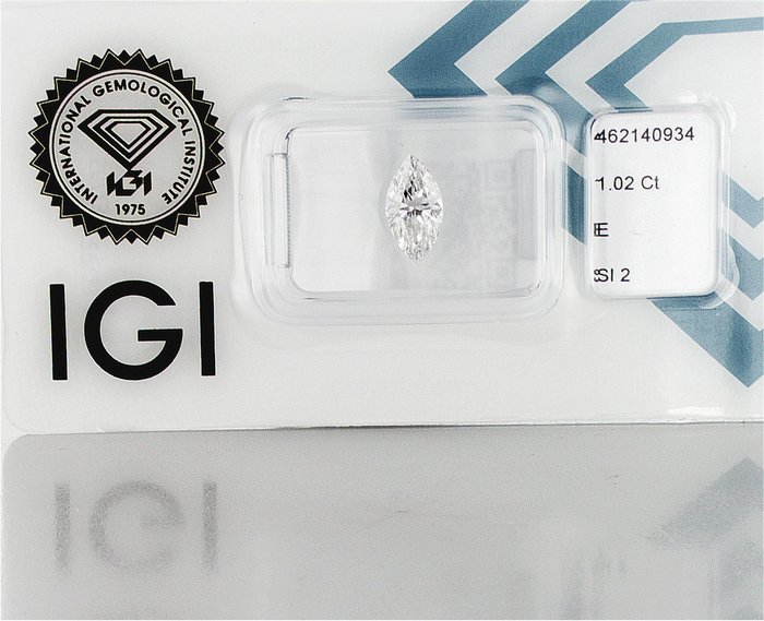 1 pcs Diamant  (Natur)  - 1.02 ct - Marquise - E - SI2 - International Gemological Institute (IGI) - g38