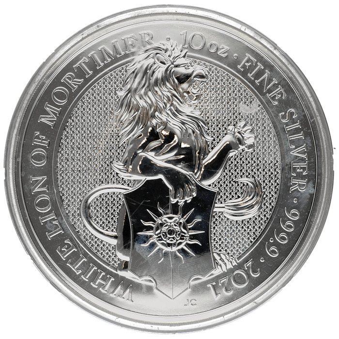 Storbritannien. 10 Pounds 2021 "The Queens Beasts", 10 Oz (.999)  (Ingen mindstepris)