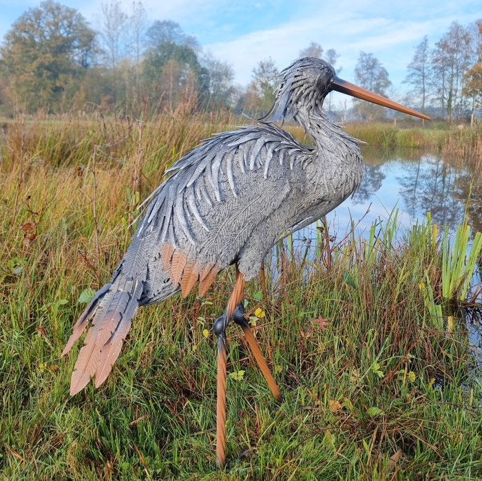 Statuette - Levensechte reiger - metal