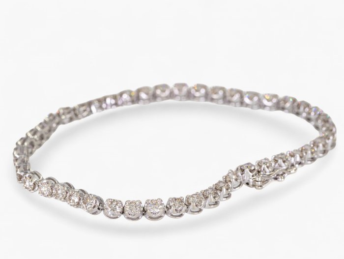 Ingen mindstepris - Armbånd - 14 karat Hvidguld, IGI Antwerpen certificeret - 4,25 ct diamanter - 8 gram 14K guld -  4.25ct. tw. Diamant (Naturfarvet)