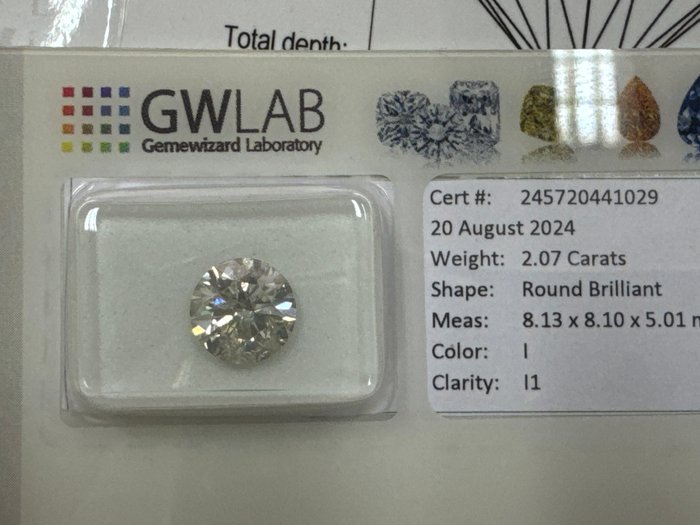 1 pcs Diamant  (Natur)  - 207 ct - Rund - I - I1 - Gemewizard Gemological Laboratory (GWLab) - 207ct i i1