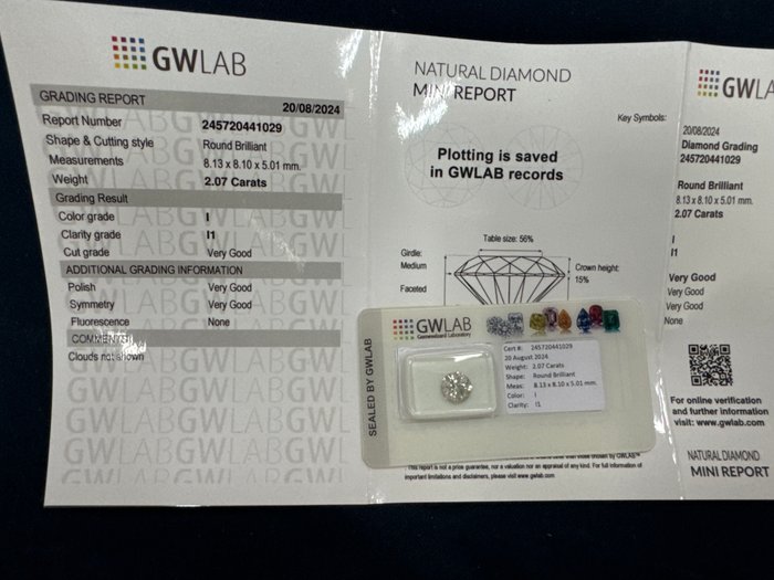 1 pcs Diamant  (Natur)  - 207 ct - Rund - I - I1 - Gemewizard Gemological Laboratory (GWLab) - 207ct i i1