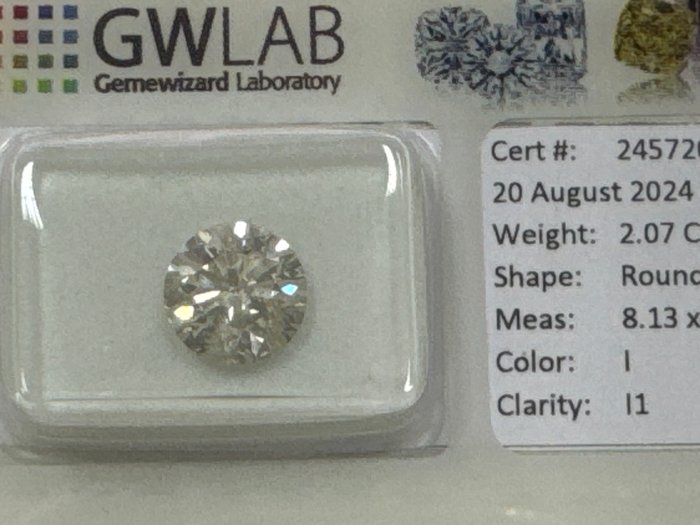 1 pcs Diamant  (Natur)  - 207 ct - Rund - I - I1 - Gemewizard Gemological Laboratory (GWLab) - 207ct i i1