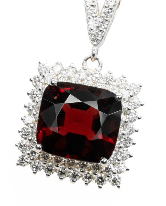 Vedhæng - 18 kraat Hvidguld 370 ct Vivid Red (Burma) Spinel - Diamant - 072 ct VS