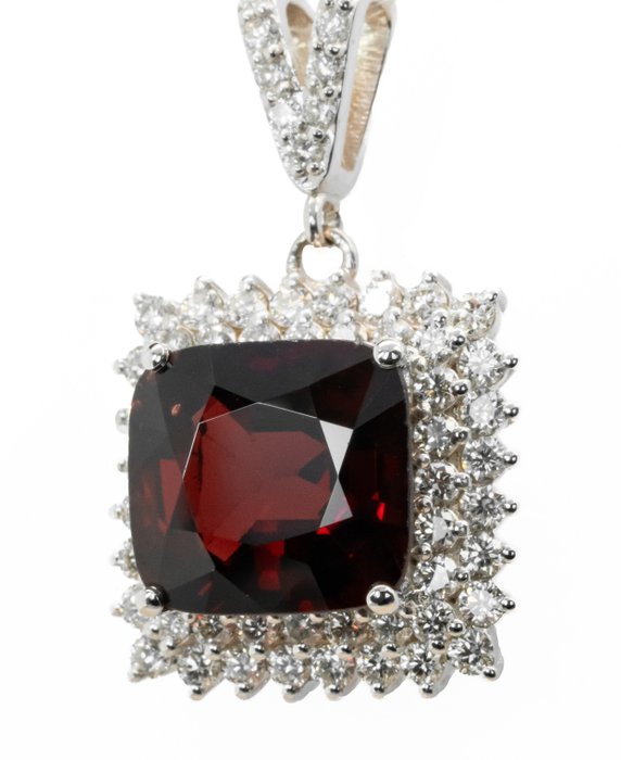 Vedhæng - 18 kraat Hvidguld 370 ct Vivid Red (Burma) Spinel - Diamant - 072 ct VS