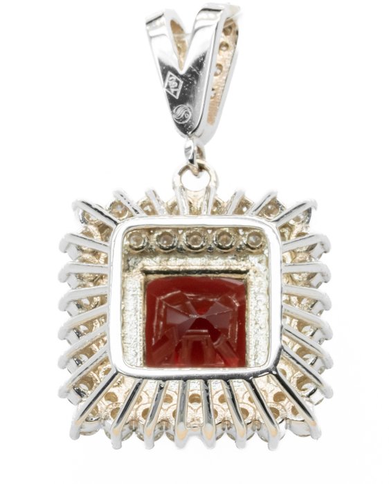 Vedhæng - 18 kraat Hvidguld 370 ct Vivid Red (Burma) Spinel - Diamant - 072 ct VS