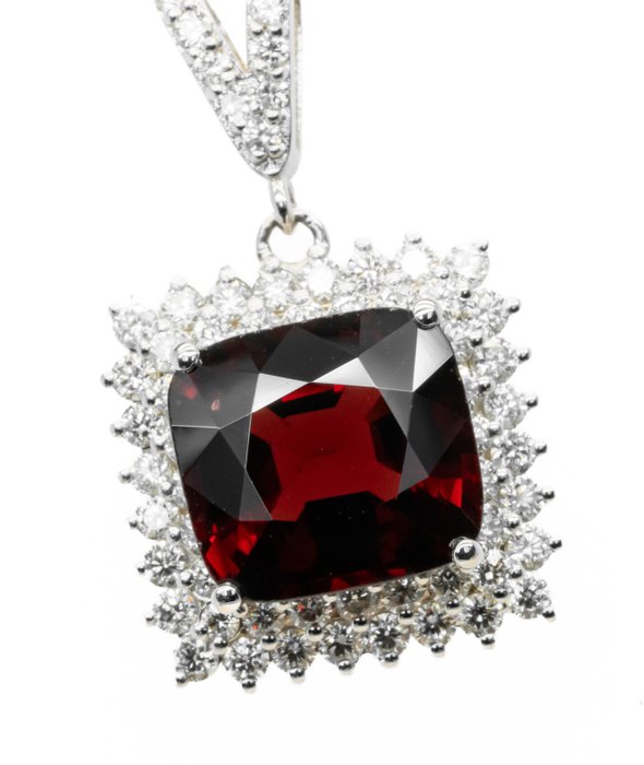 Vedhæng - 18 kraat Hvidguld 370 ct Vivid Red (Burma) Spinel - Diamant - 072 ct VS