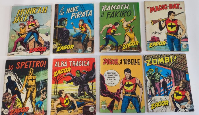 Zagor collana Zenit nn. 108, 115, 116, 117, 119, 138, 141, 146 - originali - 8 Comic - Første udgave - 1970