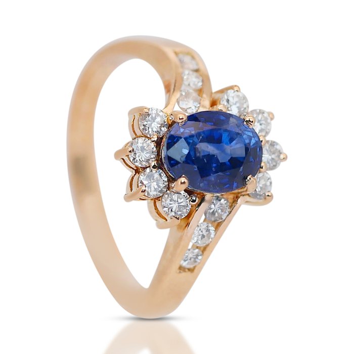 Ring - 18 kraat Gulguld -  2.35ct. tw. Safir - Diamant