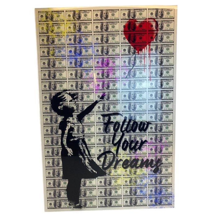 AmsterdamArts - Shiny Banksy girl X American dollar wall art