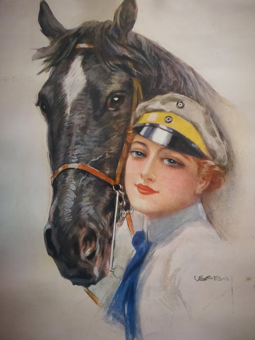 Luis Usaba (1876-1937) - Portret dame met paard.