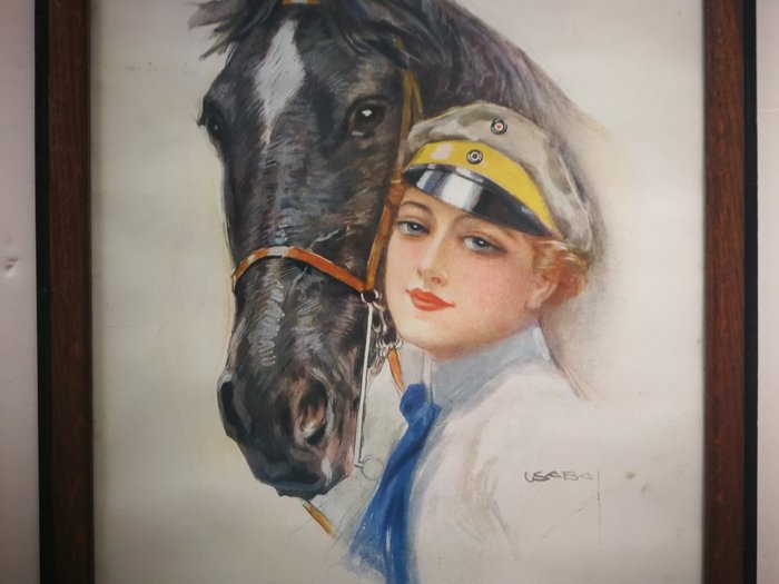 Luis Usaba (1876-1937) - Portret dame met paard.