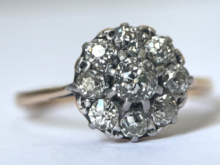 Ring - 18 kraat Gulguld, Platin -  1.10ct. tw. Diamant (Natur)  - Diamant - Antik victoriansk klynge