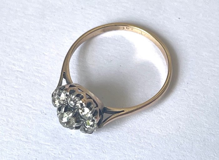 Ring - 18 kraat Gulguld, Platin -  1.10ct. tw. Diamant (Natur)  - Diamant - Antik victoriansk klynge